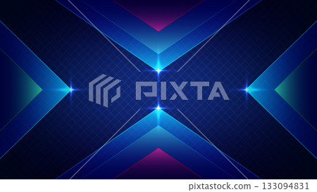 abstract futuristic technology background to visualize the digital age. The glowing neon blue geometric X pattern on a dark grid is modern presentations, web banners 133094831