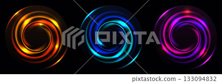 Vibrant Abstract Light Vortex Swirl on Dark Background Glowing Neon Energy Circle Effect 133094832