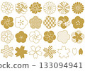 Various Japanese flower pattern set, gold 133094941
