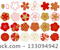 Various Japanese flower set in red and gold 133094942