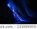 Blue lava glowing at night, a fantastic sight of a volcano 133094950