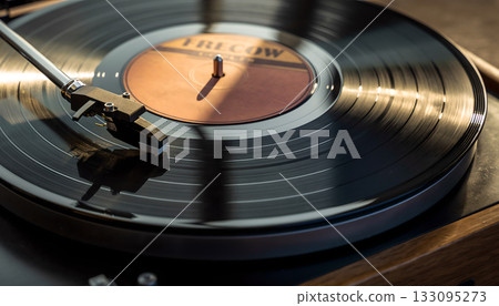 Vintage vibes: Analog music experience with a classic record player spinning favorite vinyl 133095273