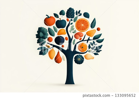 Creative infographic of organic food benefits, health and nutrition, educational content 133095652