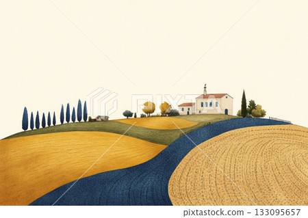 Detailed pen and ink drawing of an organic farm landscape, rural life, backtobasics agriculture Detailed pen and ink drawing of an organic farm landscape, rural life, backtobasics agriculture 133095657