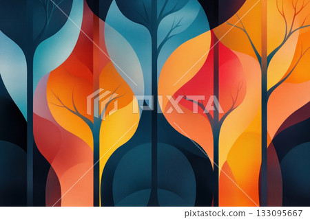 Digital painting of a forest made entirely of organic shapes, abstract nature, environmental art 133095667