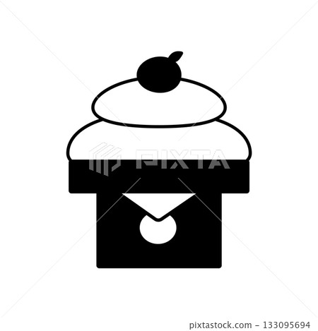 單色插畫，描繪了鏡餅（年糕）新年賀卡（2026年）/吉祥物。 133095694