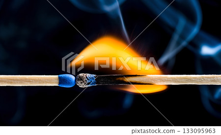 Capturing the ephemeral dance of ignition, where fire meets wood and smoke whispers tales of 133095963