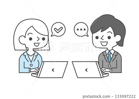 一男一女正在使用電腦 133097222