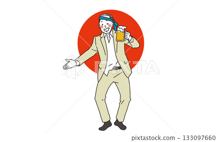 Illustration material of a middle-aged man in a good mood with a beer mug in his hand 133097660