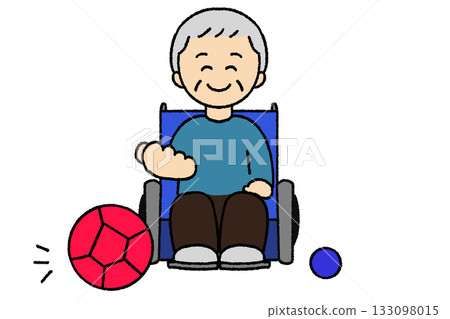 坐輪椅的爺爺在玩地擲球 133098015