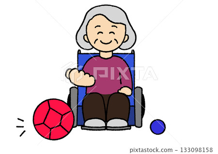 Grandma playing boccia in a wheelchair Grandma playing boccia in a wheelchair 133098158
