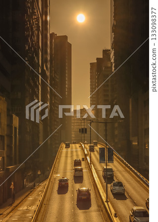 Nov 8 2025 Sunset Over Wong Chuk Hang Road Highway Flyover 133098377