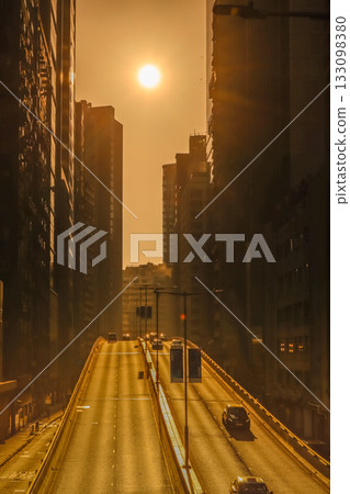 Nov 8 2025 Sunset Over Wong Chuk Hang Road Highway Flyover 133098380