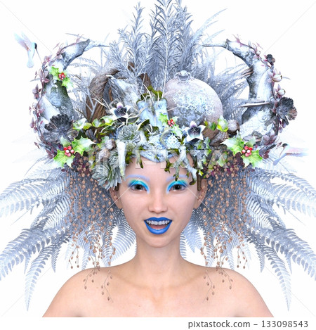 Woman with flower art in hair close-up 133098543