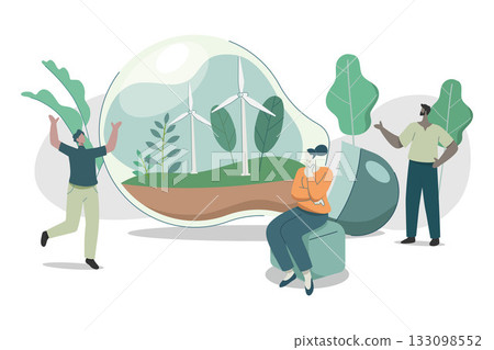 Wind turbine sustainable energy in the light bulb, Alternative power supply, Clean green energy from renewable sources concept, Vector design illustration. Wind turbine sustainable energy in the light bulb, Alternative power supply, Clean green energy from renewable sources concept, Vector design illustration. 133098552