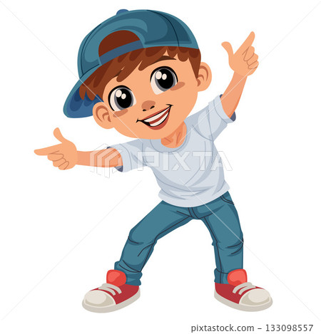 fun hip hop boy cartoon pointing finger 133098557