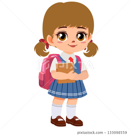 smiling cute school girl holding a book 133098559