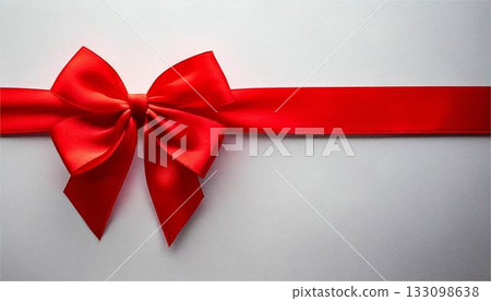Gift wrapping red ribbon, Christmas, Valentine's Day, birthday decoration, white background, copy space 133098638