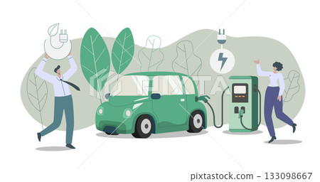 Eco friendly sustainable, Electric car charging station, Clean green energy from renewable sources concept. Vector design illustration. 133098667