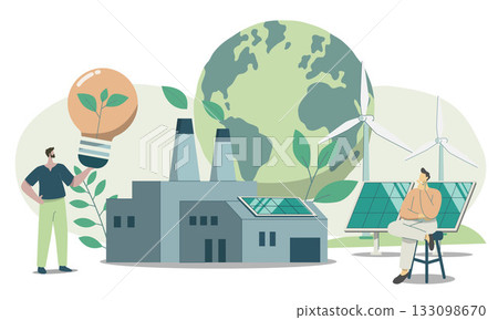 Eco friendly sustainable, Environmental protection factory, Clean green energy from renewable sources concept. Vector design illustration. 133098670