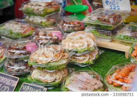 Seafood, Chonburi, fishing village, selling products from the sea, from the villagers to the buyers, Chonburi, Thailand, 5/9/2025 133098731