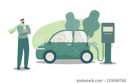 Eco friendly sustainable, Electric car charging station, Clean green energy from renewable sources concept. Vector design illustration. 133098788