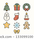 一套包含 10 個聖誕主題扁平化圖標 133099100