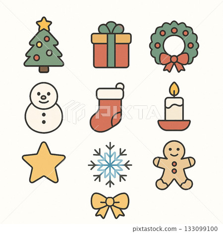 一套包含 10 個聖誕主題扁平化圖標 133099100
