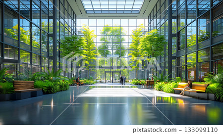 現代化的辦公中庭，設有室內花園，自然採光充足 133099110