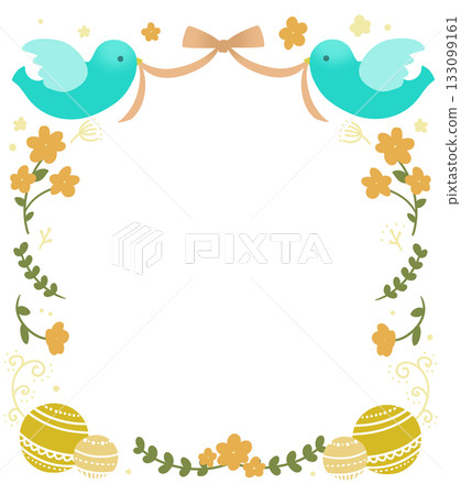 橙色絲帶和鳥形邊框 橙色絲帶和鳥形邊框 133099161