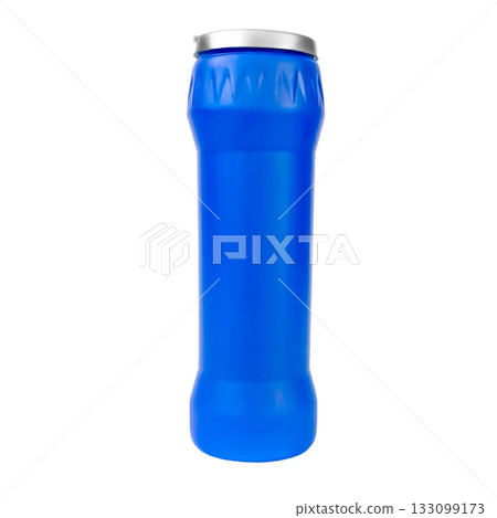 Blue plastic bottle with cap isolated on white background for liquid detergent laundry or cleaning agent 133099173