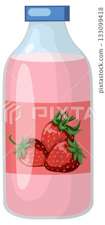 Strawberry Flavored Drink Bottle Vector Illustration 133099418