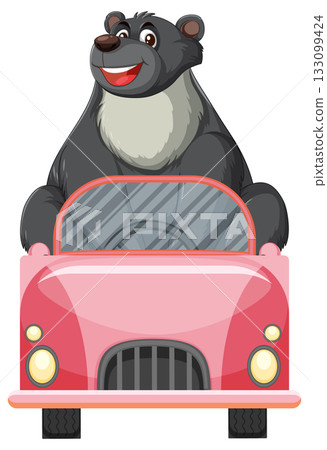 Smiling Cartoon Bear Driving a Red Convertible Car Smiling Cartoon Bear Driving a Red Convertible Car 133099424