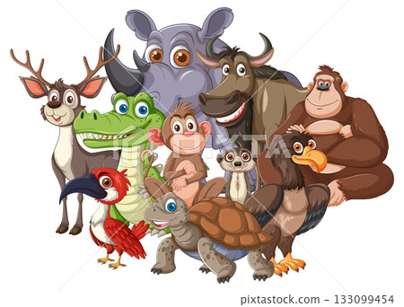 Group of Cartoon Jungle and Forest Animals Illustration 133099454