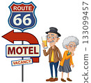Elderly Couple Standing by Route 66 Motel Sign 133099457