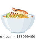Shrimp Noodle Soup in White Ceramic Bowl 133099460