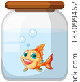 Smiling Cartoon Goldfish in Glass Fishbowl 133099462