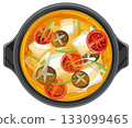 Korean Tofu Stew with Mushrooms and Vegetables in Pot 133099465