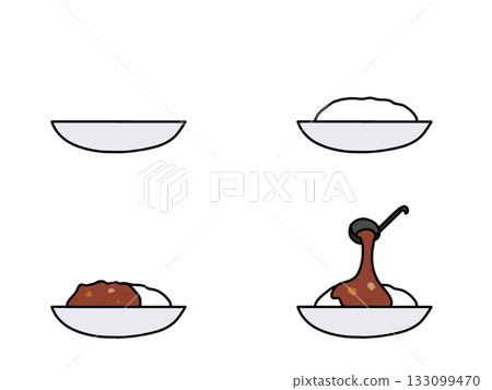 咖哩盛放在盤子裡的插圖 133099470
