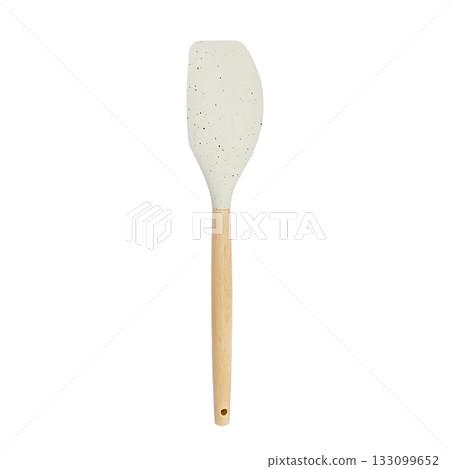 Silicone kitchen spatula with wooden handle isolated on white background 133099652