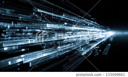 Digital data flow glowing blue packets of information moving, abstract technology background Digital data flow glowing blue packets of information moving, abstract technology background 133099661