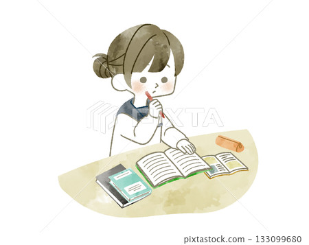 女學生學習—水彩畫 133099680