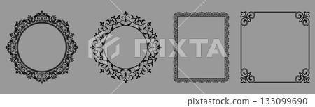 Set of decorative frames Elegant vector element for design in Eastern style, place for text. Floral black and gray borders. Lace illustration for invitations and greeting cards 133099690
