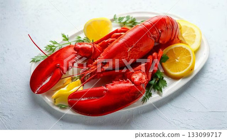 新鮮水煮龍蝦佐檸檬迷迭香拼盤，精選海鮮 133099717