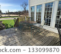 Outdoor patio seating on wooden deck 133099870