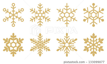 手繪雪花圖示插畫套裝(金色) 手繪雪花圖示插畫套裝(金色) 133099877