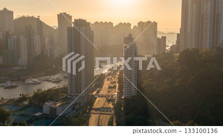 Nov 8 2025 Sunset Over Flyover on Wong Chuk Hang Road 133100136