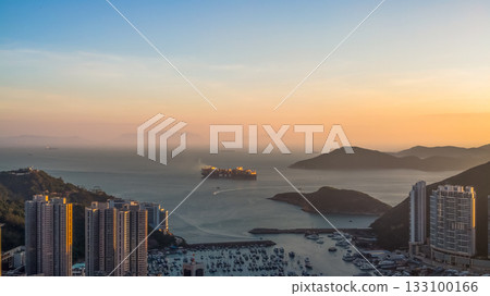 Nov 8 2025 Aberdeen South Typhoon Shelter Boats and Skyline View 133100166