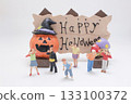 Happy Halloween Scene With Pumpkin, Witch Hat, 133100372