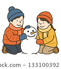 Illustration of kids making a snowman 133100392